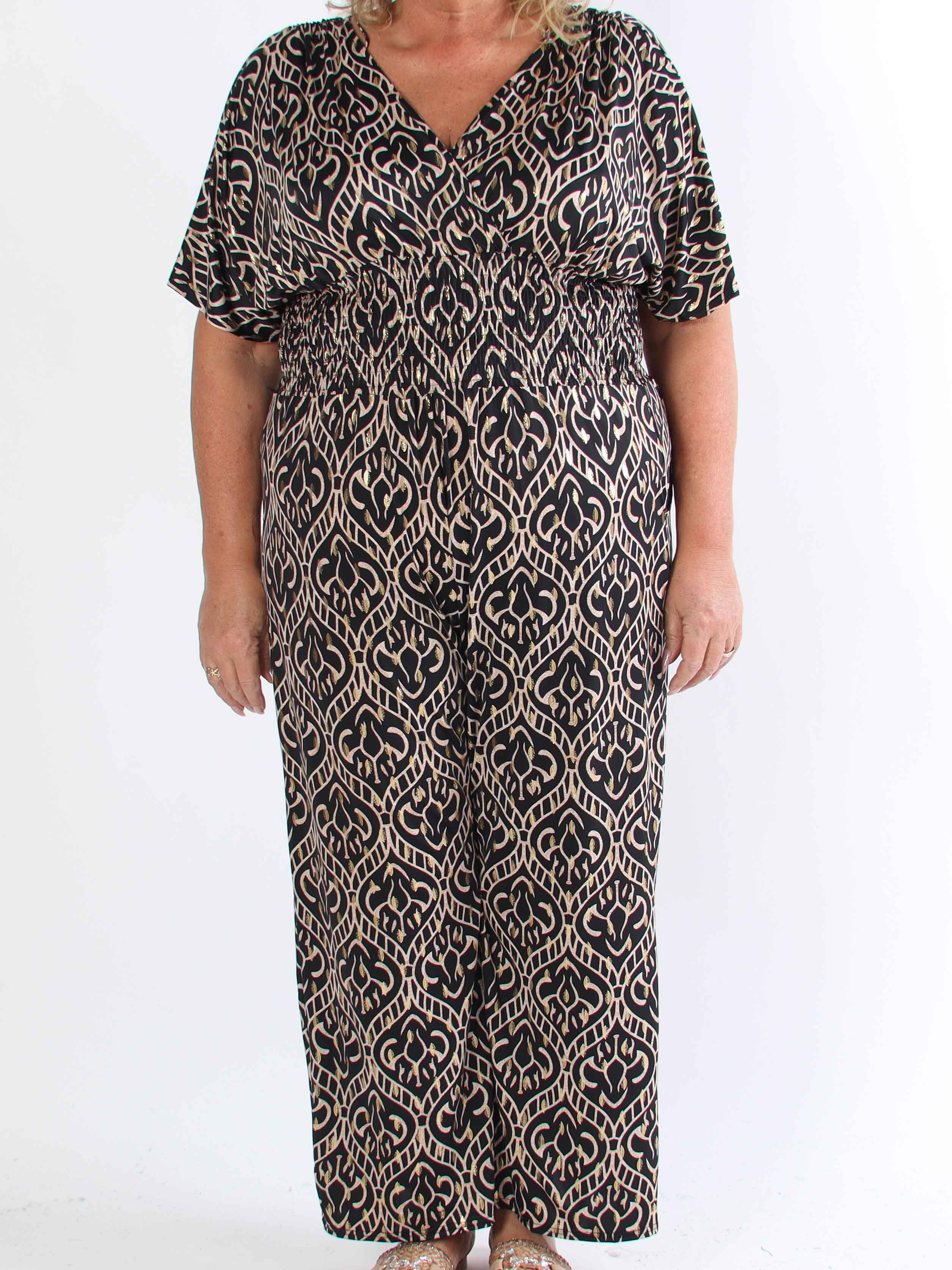 Pams Boho Jumpsuit - Elastisk plus size buksedragt med v-udskæring